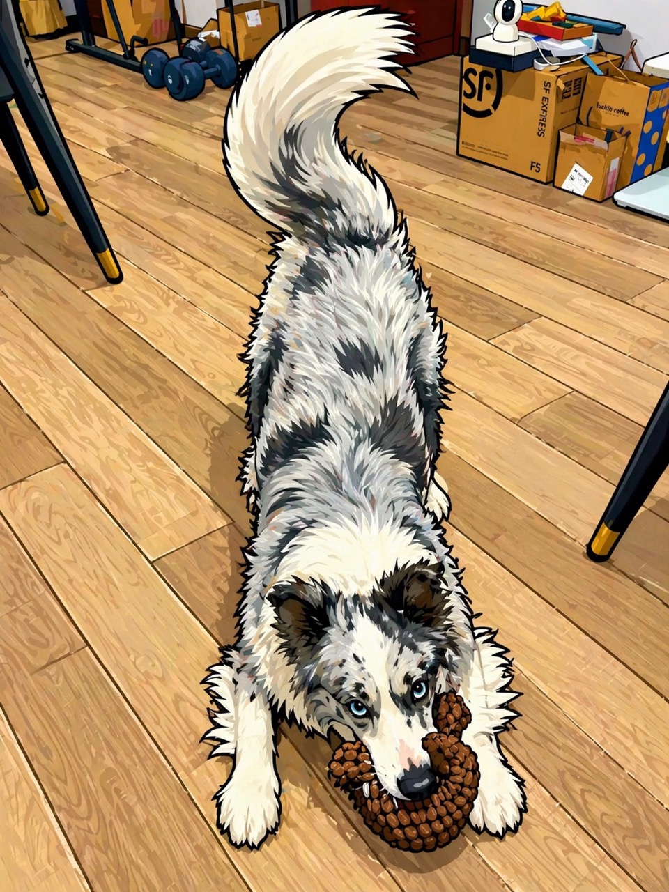 Ami stretching in a playful cartoon action pose